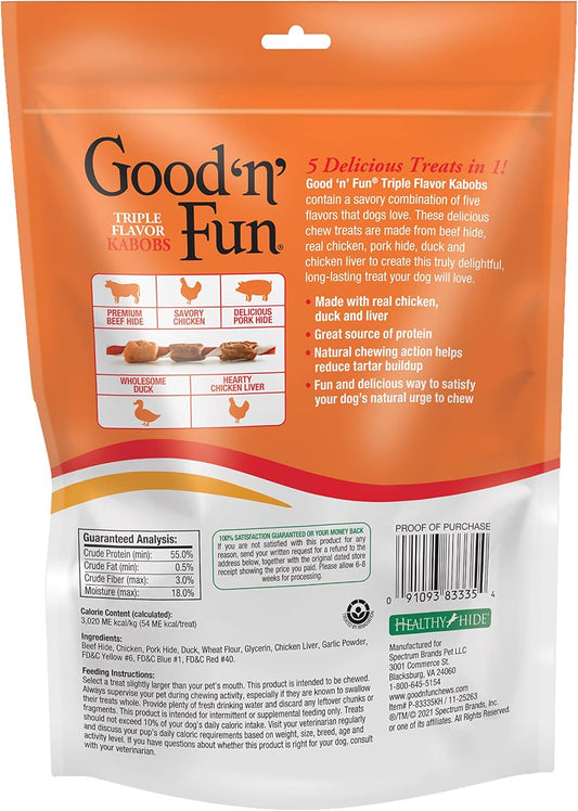 Good'N'Fun 83335 36 Count Pork/Beef And Chicken Triple Flavor Kabob Chew, One Size