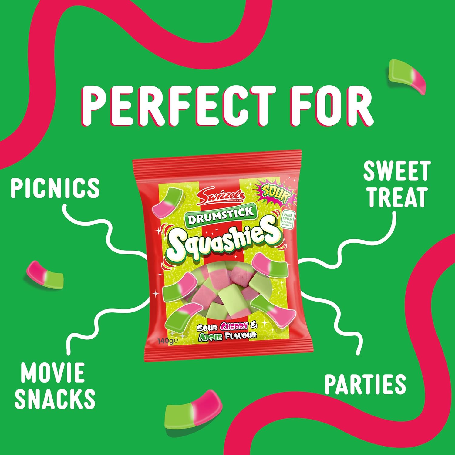 Swizzels Squashies Sweets - Sour Apple and Cherry Flavour Squashies - Single Pack 140g : Amazon.co.uk: Grocery
