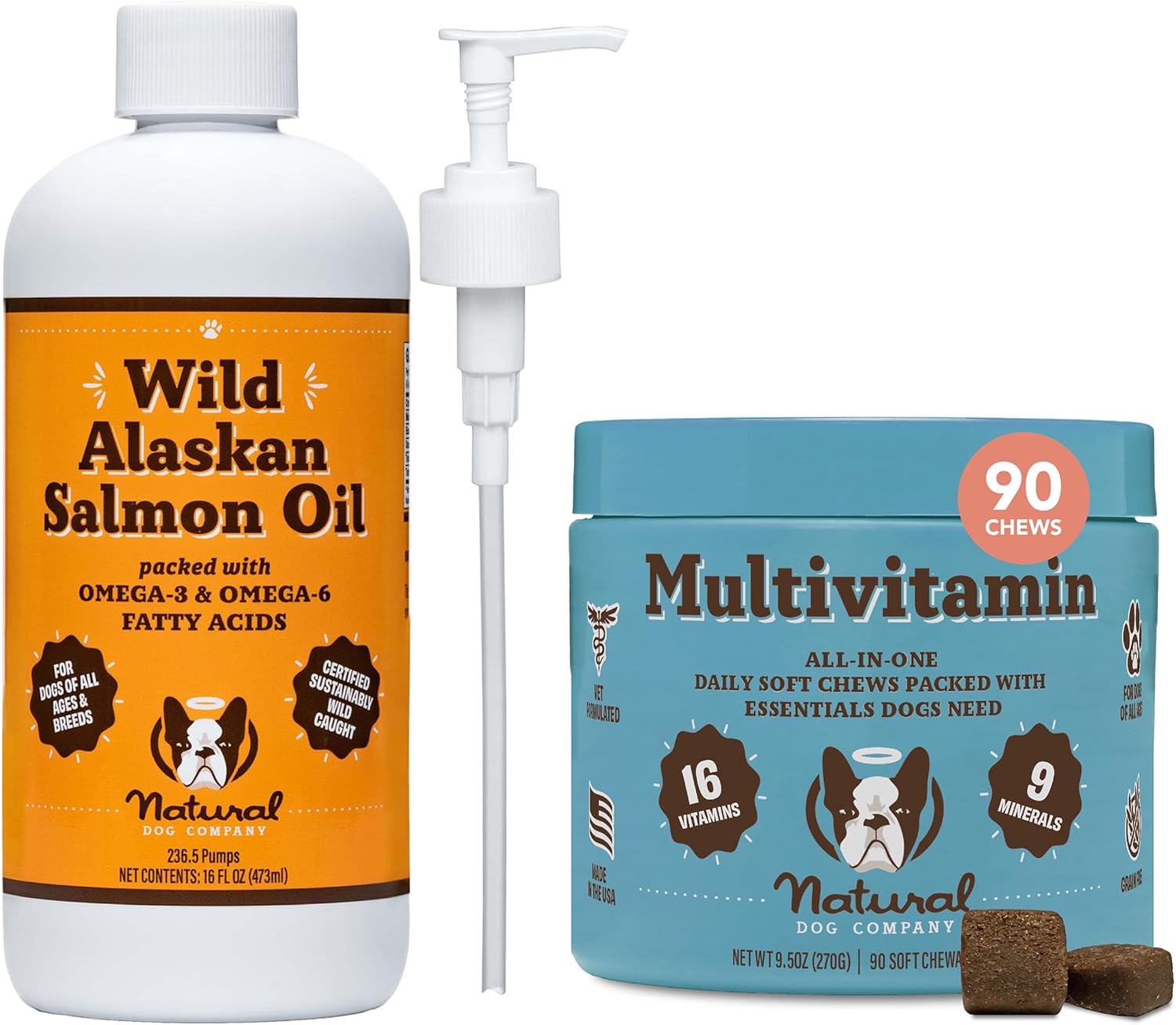 Natural Dog Company Wellness Bundle For Dogs, Salmon Oil For Dogs, Multivitamin And Supplement, Itch Relief For Dogs