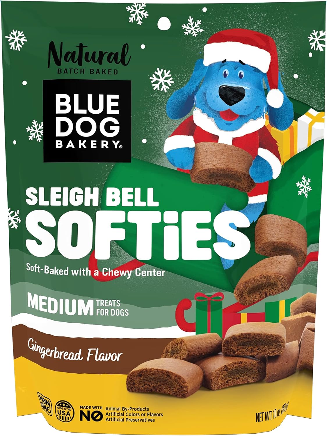 Blue Dog Bakery Natural Sleigh Bell Softies, Gingerbread Flavor, 10 Ounce (Pack Of 8)
