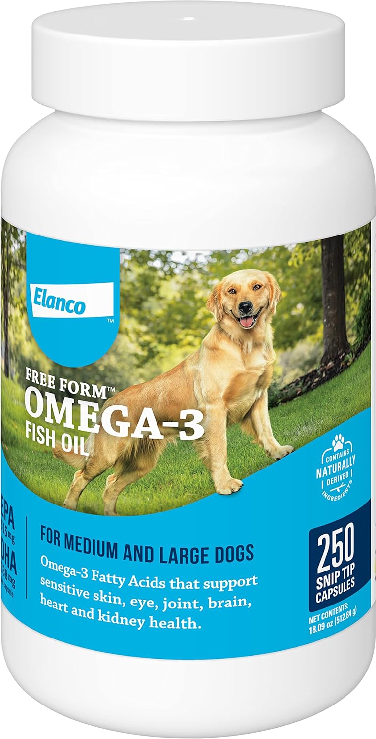 Elanco Snip Tips Omega-3 Fish Oil Liquid Supplement for Medium & Large Dogs, 250 Count