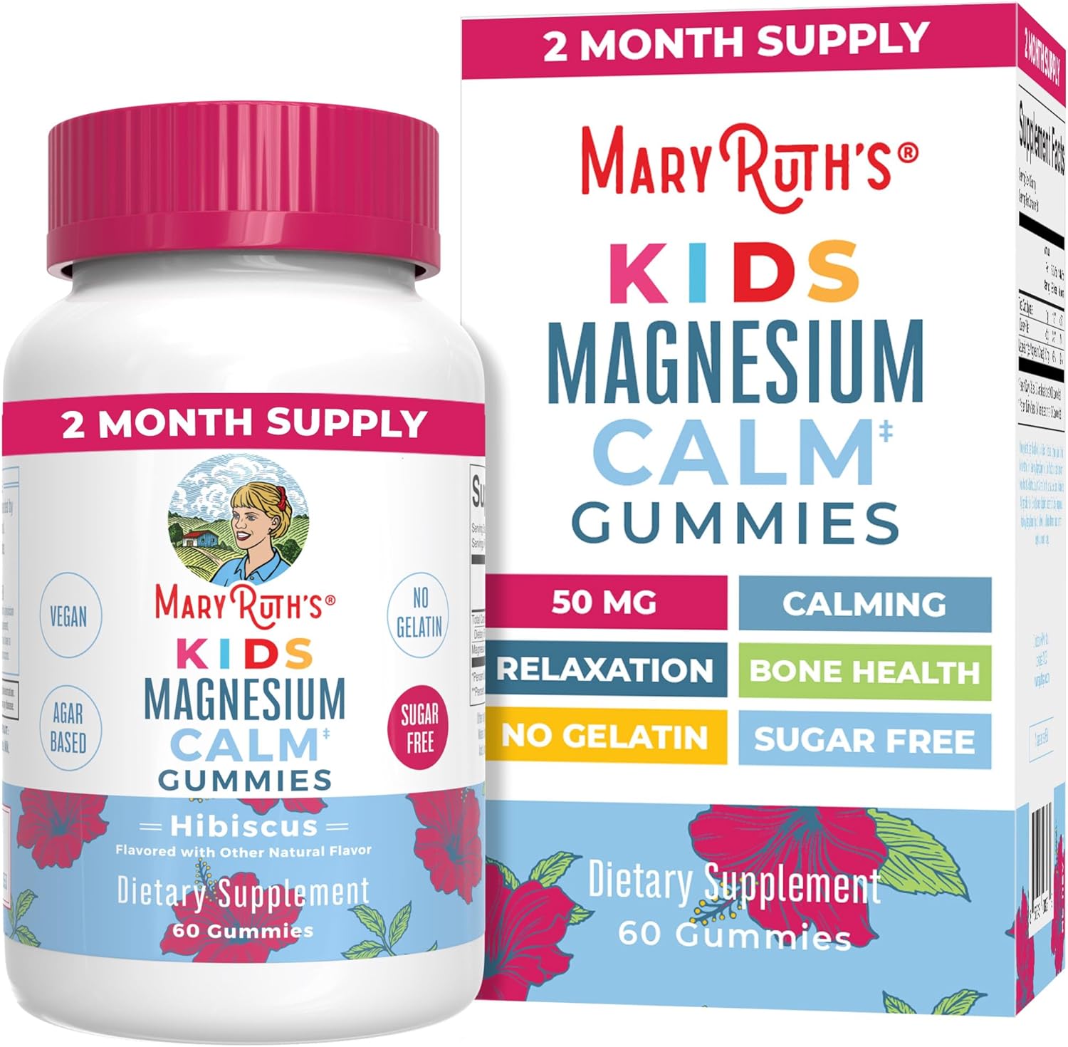 MaryRuth Organics Kids Magnesium Citrate Gummies by MaryRuth's | 2 Month Supply | Sugar-Free | Calm Magnesium Gummies for Kids 2+ | Bone Health | Calcium Absorption | Vegan | 60 Count