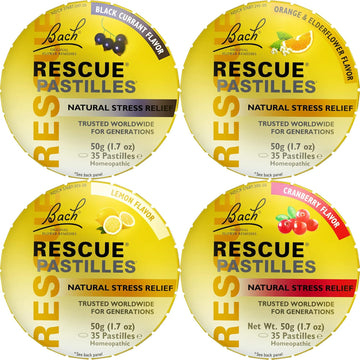 Bach Rescue Pastilles Variety Pack Natural Stress Relief Lozenges, Homeopathic Flower Essence, Vegetarian, Gluten And Sugar-Free, 4-Pack