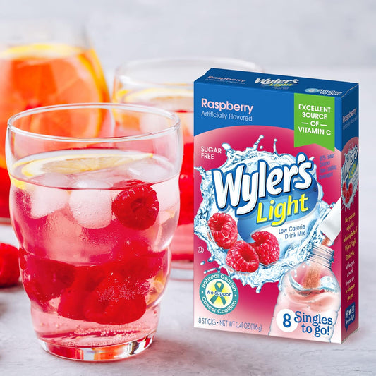 Wyler'S Light Singles To Go Powder Packets, Water Drink Mix, Raspberry, 8 Packets Per Box, 96 Total Packets (Pack Of 12)