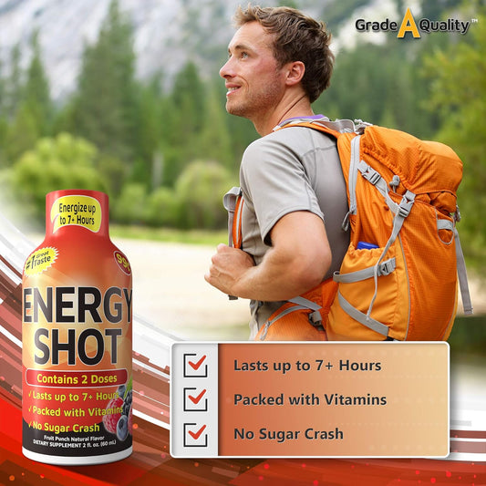 Vitamin Energy Shots, Fruit Punch Flavor, Up To 7+ Hours Of Energy, 1.93 Fl Oz, 12 Count