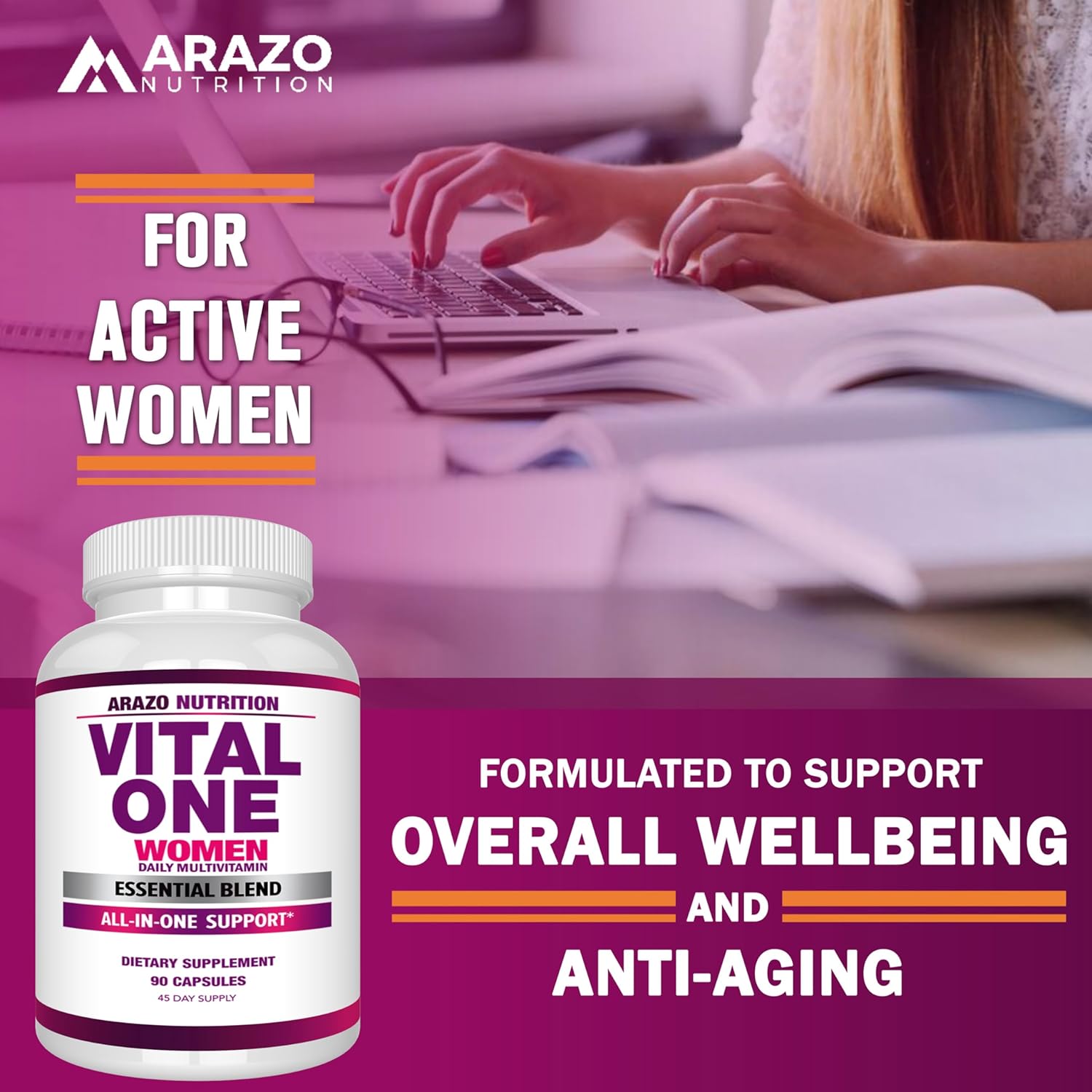 Arazo Nutrition Vital One Multivitamin for Women - Daily Wholefood Supplement - 90 Vegan Capsules : Health & Household