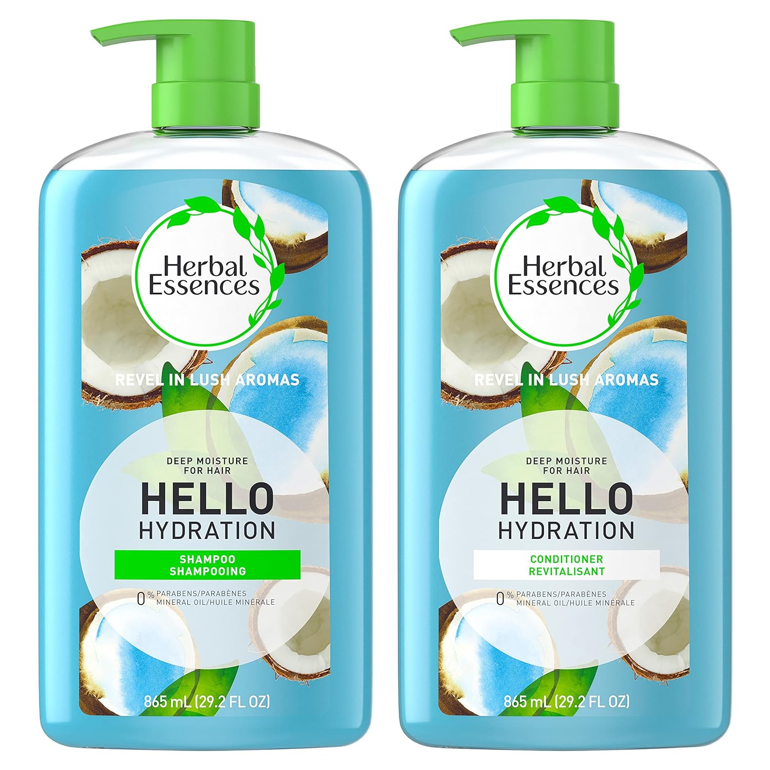 Herbal Essences Moisturizing Shampoo and Conditioner Set, Paraben Free, Hello Hydration, Safe for Color-Treated Hair, Coconut, Blue, 29.2 fl oz