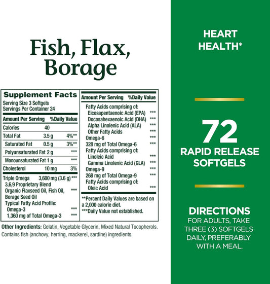 Nature's Bounty Fish, Organic Flaxseed and Borage Oils, Omega 3-6-9 an