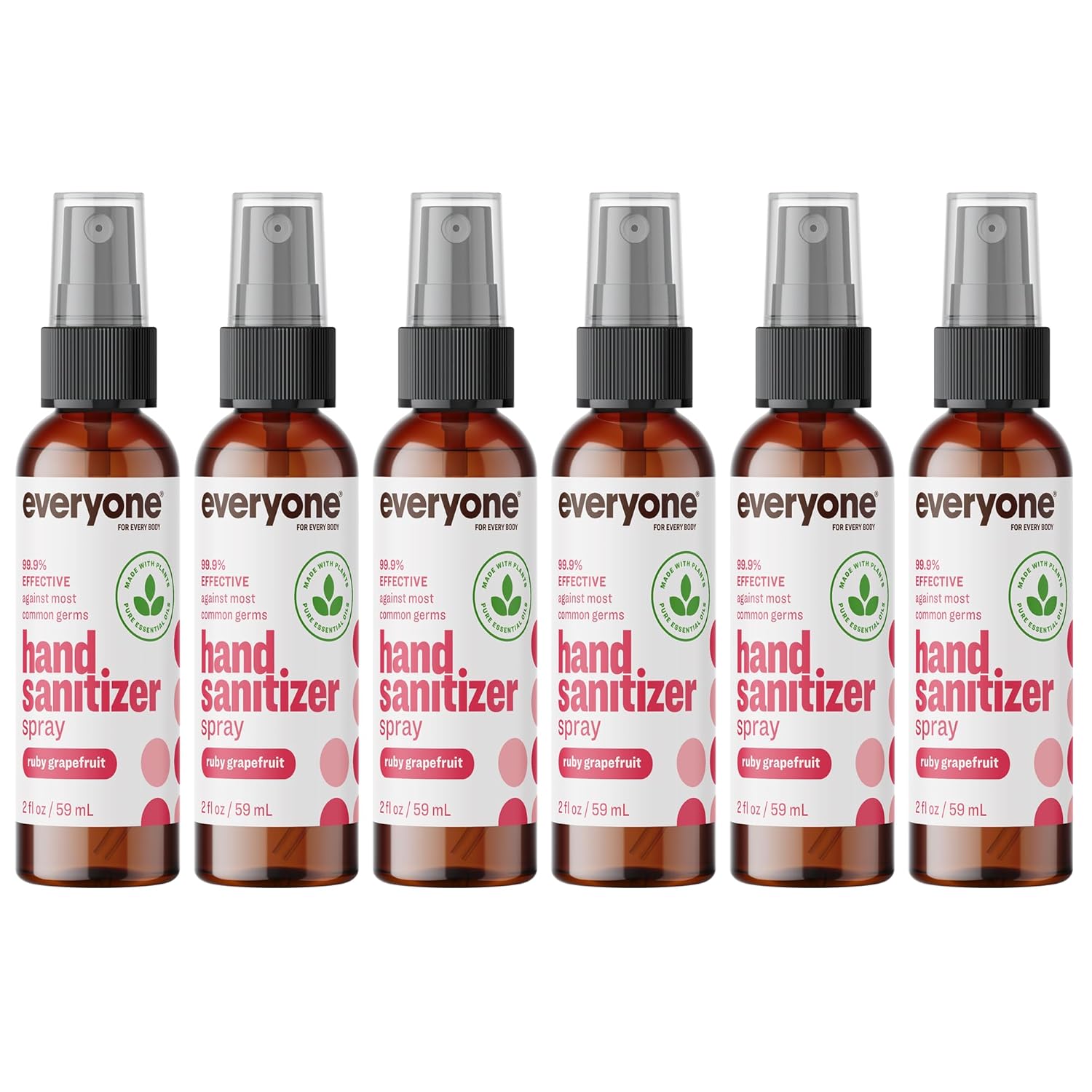 Everyone Hand Sanitizer Spray, 2 Ounce (Pack Of 6), Ruby Grapefruit, Plant Derived Alcohol With Pure Essential Oils, 99% Effective Against Germs