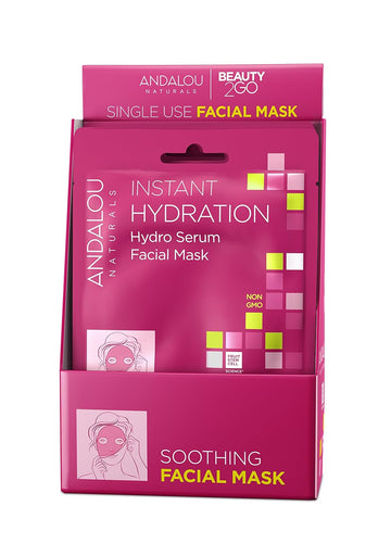 Andalou Naturals Instant Hydration Hydro Serum Facial Mask, Single Face Mask, 0.6 Ounce (Pack of 6)