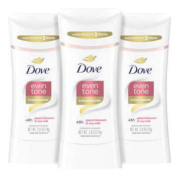 Dove Even Tone Antiperspirant Deodorant Stick Peach Blossom & Rice Milk 3 Count 2.6 Oz