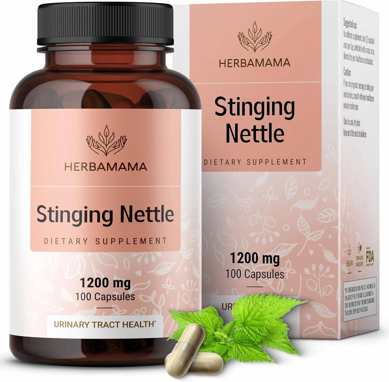 Herbamama Stinging Nettle Root Capsules - Organic Stinging Nettle Root Powder Pills - Urtica Dioica Herbal Supplement - 100 Vegan Caps