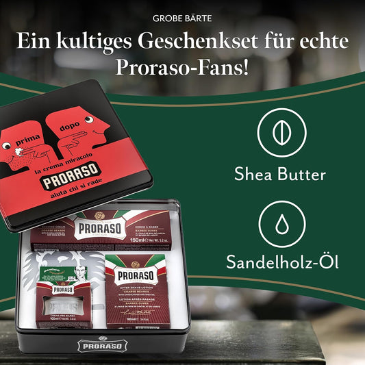 Proraso Shaving Kit For Men | Moisturizing Pre-Shave Cream, Shaving Cream Tube And After Shave Balm For Thick, Curly Beards In Vintage Dopo Tin