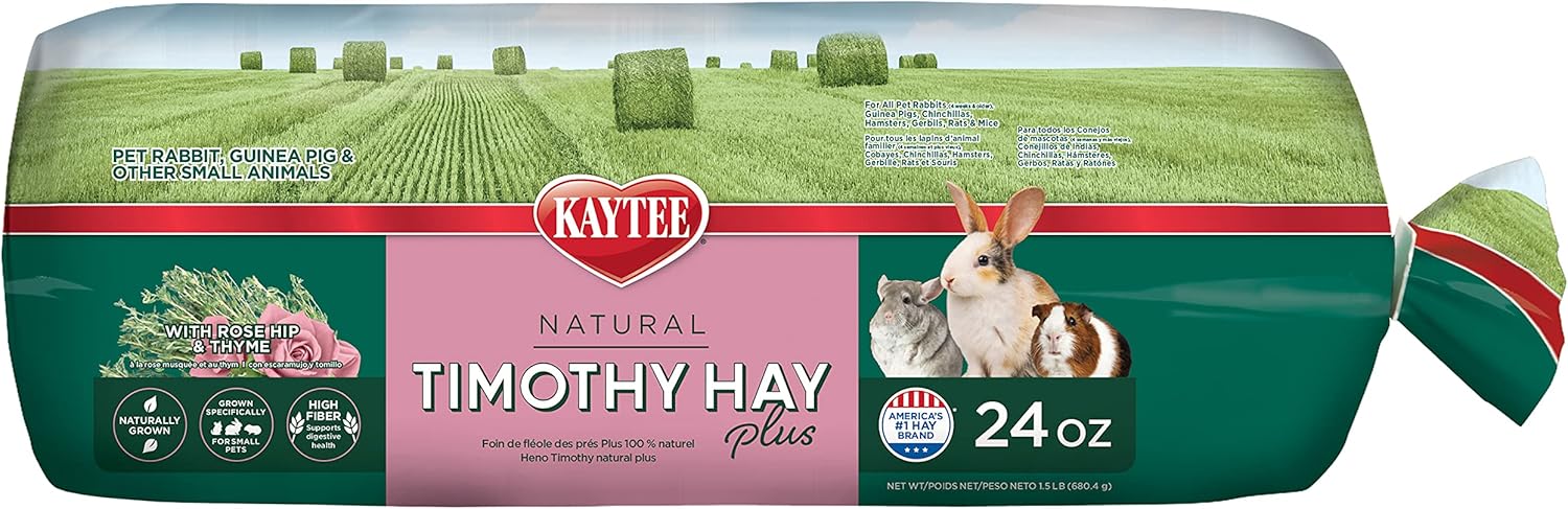 Kaytee All Natural Timothy Hay Plus Rose & Thyme For Guinea Pigs, Rabbits & Other Small Animals, 24 Ounce