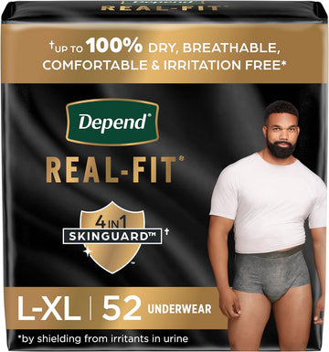 Depend Real Fit Incontinence Underwear For Men, Disposable, Maximum Absorbency, Small/Medium, Grey, 52 Count (2 Packs Of 26), Packaging May Vary