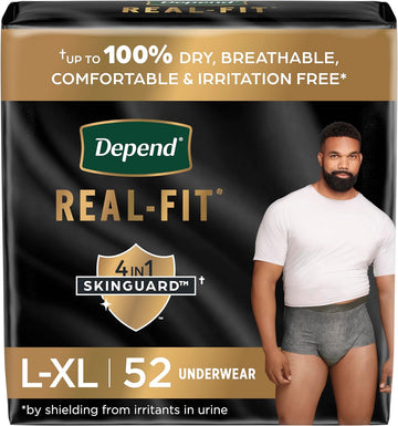 Depend Real Fit Incontinence Underwear for Men, Disposable, Maximum Absorbency, Small/Medium, Grey, 52 Count, Packaging May Vary