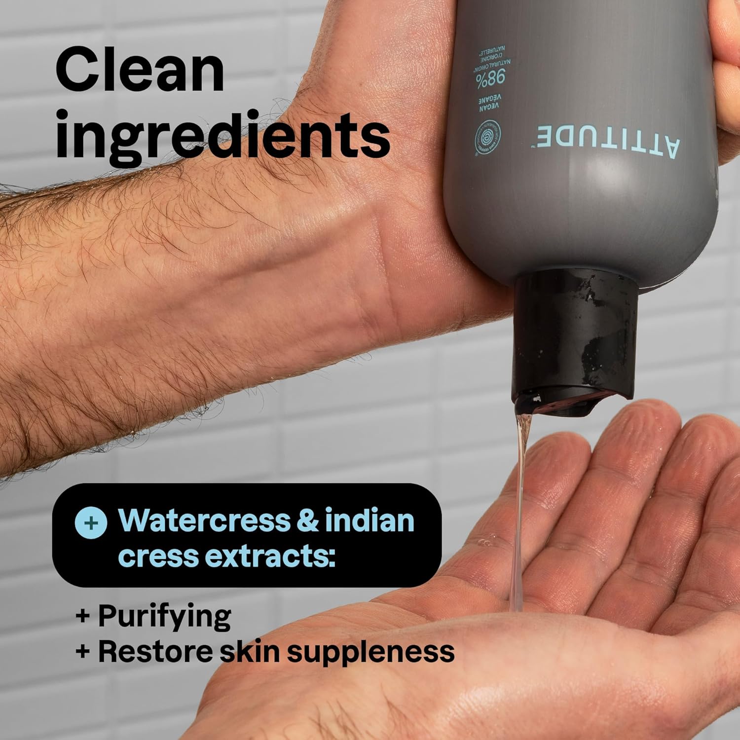 Attitude Shower Gel Body Wash For Men, 98% Natural Origin Ingredients, Paraben & Phthalate Free, Ewg Verified, Cleanses Without Drying, Eucalyptus & Sage,14 Fl Oz : Beauty & Personal Care