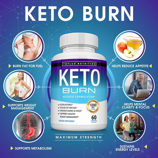 Toplux Keto Burn Pills Ketosis Weight Loss - 1200 Mg Ultra Advanced Natural Ketogenic Fat Burner Using Ketone Diet For Men Women 60 Capsules Supplement