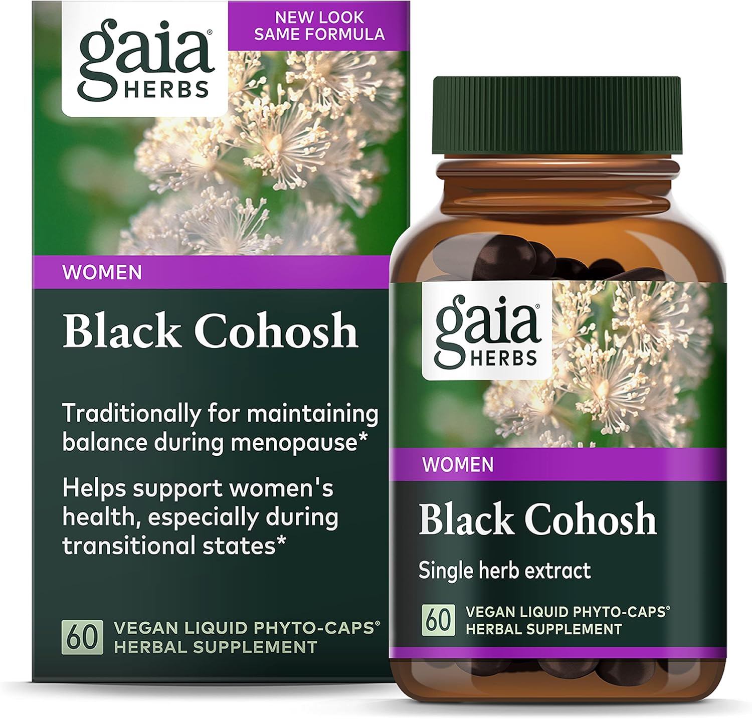Gaia Herbs Black Cohosh - Menopause Support Supplement To Help Maintain Hormone Balance And Health For Women - With Organic Black Cohosh - 60 Vegan Liq Phyto-Capsules (30-Day Supply)