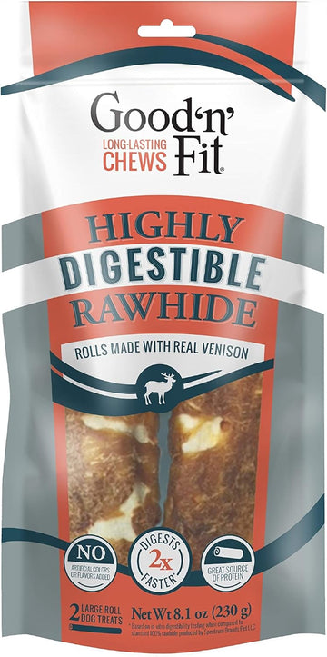Good ’N’ Fit Large Rolls Made With Real Venison, 2 Count, Highly Digestible Rawhide For Dogs, Multicolor, Model Number: P-94432