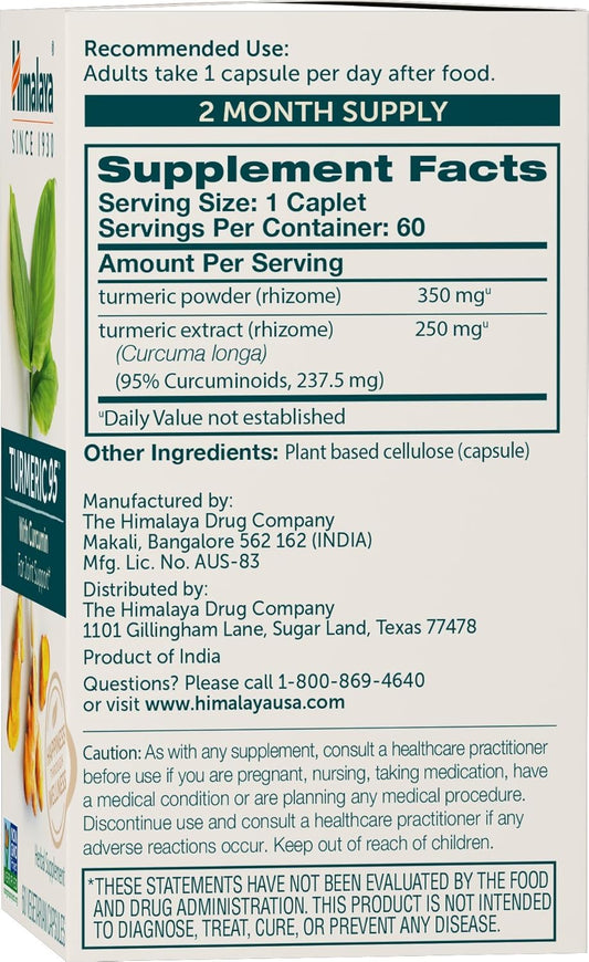 Himalaya Turmeric 95 Supplement With Curcumin/Curcuminoids, Joint And Muscle Support, Optimum Flexibility And Mobility, 600 Mg, Non-Gmo, Vegan, Gluten Free, 60 Capsules, 60 Day Supply