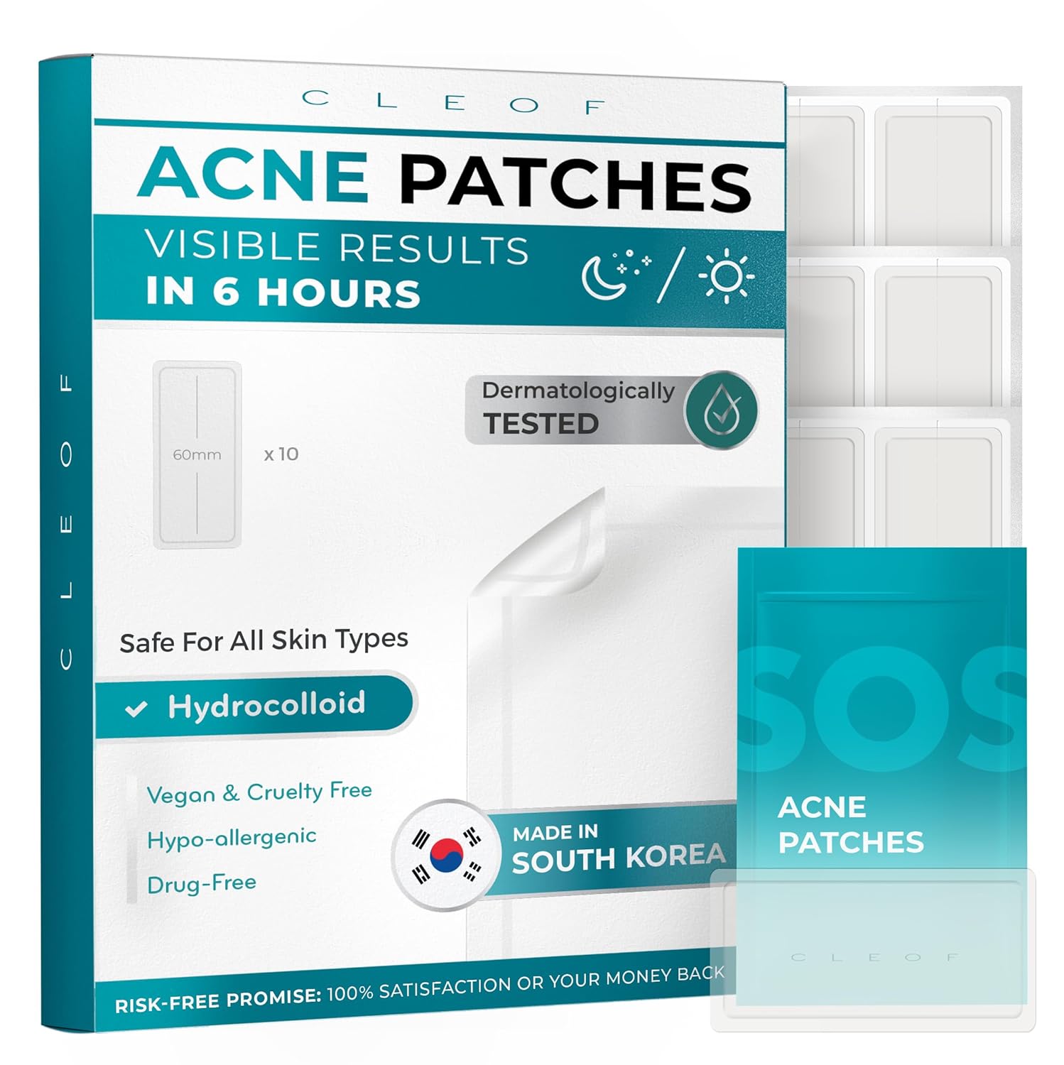 Hydrocolloid Pimple Patches (Made In Korea) Fsa/Hsa Eligible, Vegan, Hypoallergenic, Cruelty-Free | Acne Stickers, Overnight Treatment - For Zits, Spots, Pimples, Whiteheads (10 Count, Xl Patches)