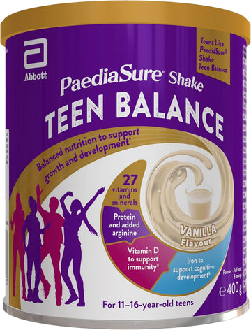 Paediasure Shake Teen Balance Nutritional Supplement Drink – 400G – Vanilla Flavour – For Busy Teens 11-16 Yrs Old – 27 Vitamins & Minerals – Protein For Healthy Growth & Development