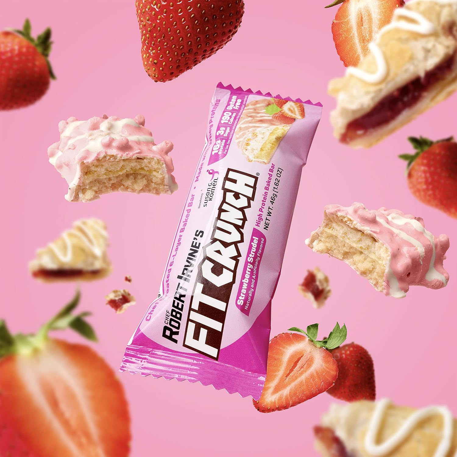 FITCRUNCH Snack Size Protein Bars, Designed by Robert Irvine, 6-Layer Baked Bar, 3g of Sugar, Gluten Free & Soft Cake Core (9 Bars, Strawberry Strudel) : Health & Household