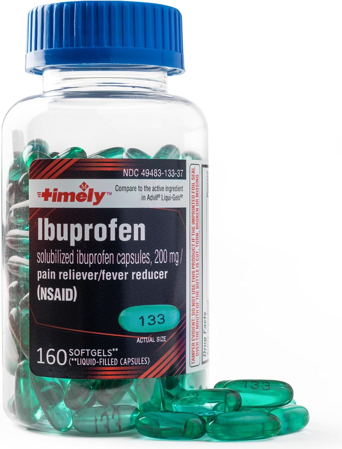 Timely Ibuprofen 200mg - 160 Liquid Softgels - Compared to Advil Liqui-Gels - Pain Relief Softgels and Fever Reducer - for Headache Relief, Menstrual Pain, Tooth Aches Muscular Aches & Arthritis Pain