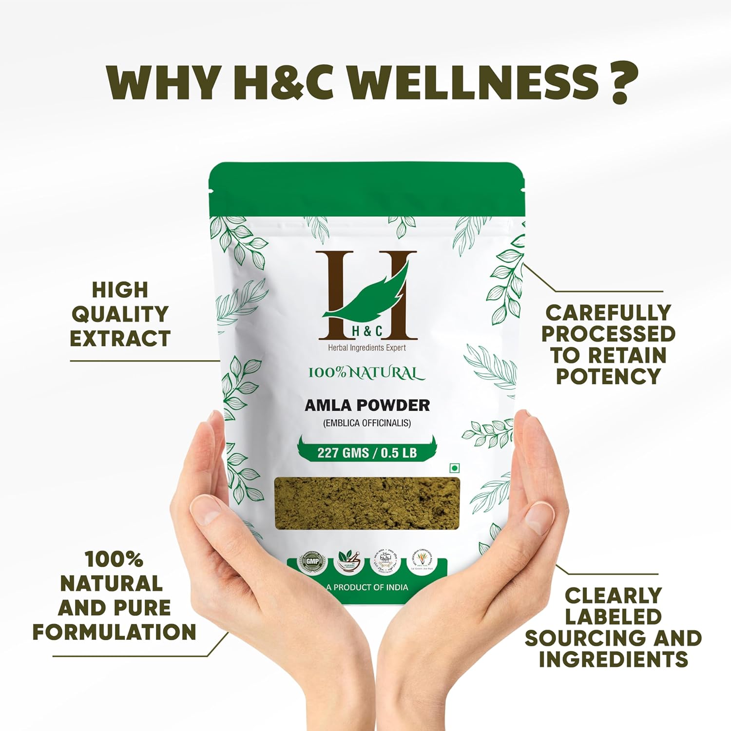 H&C- 100% Natural And Pure Amla (Amalaki) Powder - Emblica Officinalis - 227G / 0.5 Lb / 08 Oz - For Hair Care : Grocery & Gourmet Food