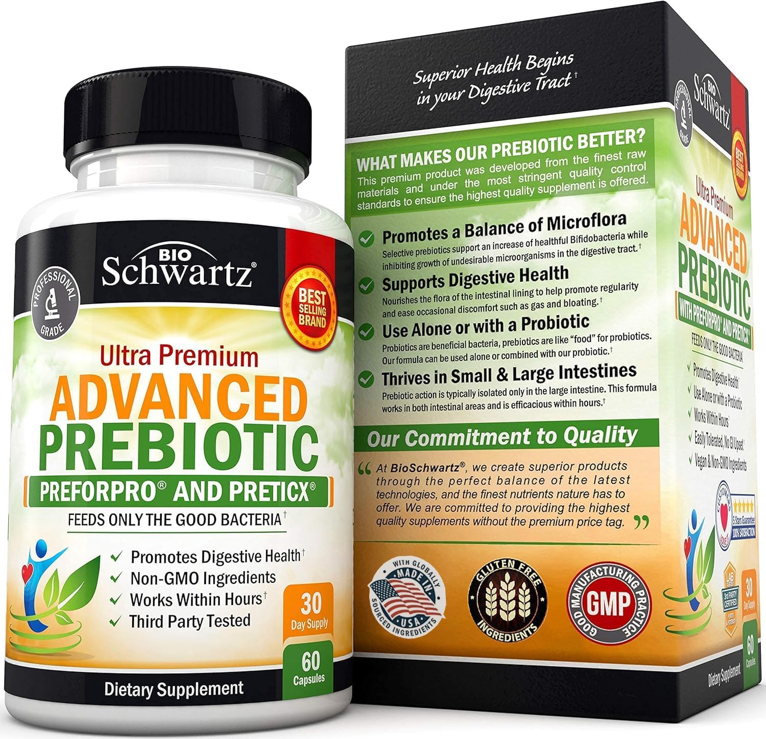 Prebiotics for Advanced Gut Health - Immune System Support & Dietary Fiber - Fuels Good Bacteria Growth to Promote Digestive Health - Gas & Digestion Support - Probiotics for Men & Women - 60 Capsules