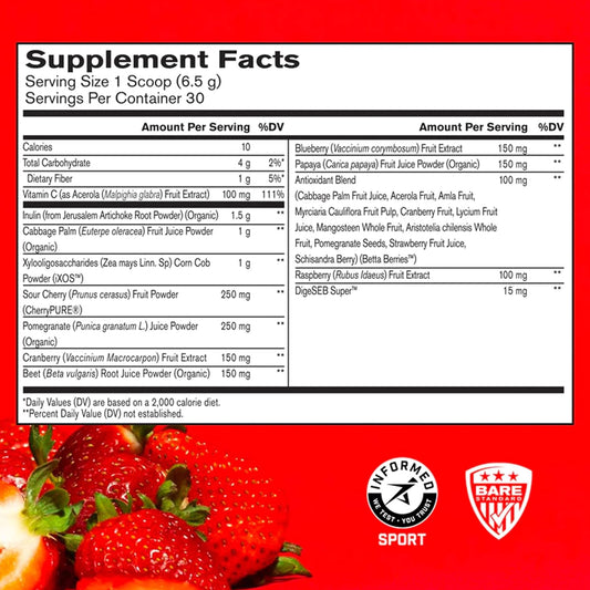 BARE PERFORMANCE NUTRITION, BPN Strong Reds Superfood Powder, Digestive Enzymes, Antioxidants, Improved Natural Energy, Strawberry