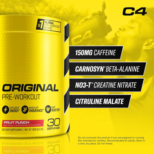 Cellucor C4 Original Pre Workout Powder Fruit Punch | Vitamin C for Immune Support | Sugar Free Preworkout Energy for Men & Women | 150mg Caffeine + Beta Alanine + Creatine | 30 Servings