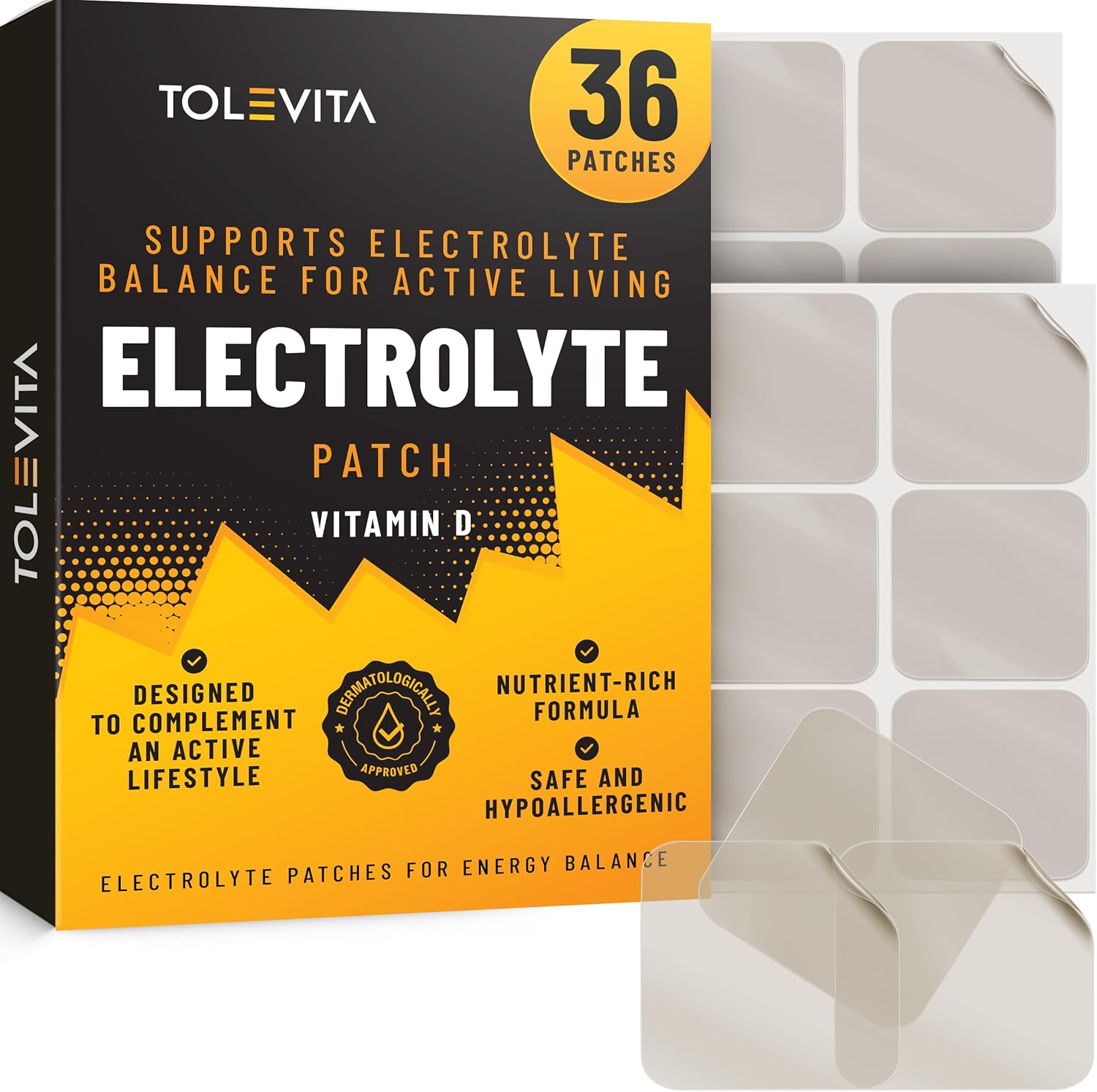 Electrolyte Patches With Vitamin D - 36 Pcs | Hydration, Electrolyte Balance | Perfect For Sports, Gym, Fitness, And Active Lifestyles