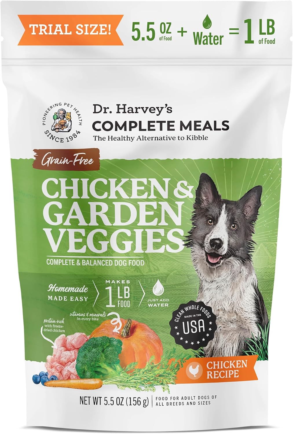 Dr. Harvey'S Chicken & Garden Veggies Dog Food, Human Grade Grain-Free Dehydrated Food For Dogs With Freeze-Dried Chicken, Trial Size (5.5 Oz)