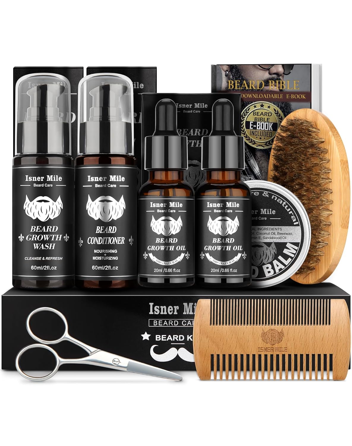 Beard Kit For Men Grooming And Care: With Beard Oil & Balm - Wash/Shampoo & Conditioner - Brush & Comb Sets, Birthday Gifts For Men, Valentines Gifts For Him, Fathers Gifts For Dad, Stocking Stuffers