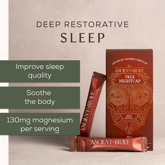 Ancient + Brave True Nightcap 180G - Sleep Supplement For Adults With Magnesium, Zinc, Vitamin C, Amino Acids - Natural Sleep Aid Powder - Recover Sleep, Anxiety Support, Lemon Ginger Flavor, Vegan