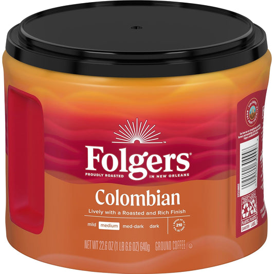 Folgers Colombian Medium Roast Ground Coffee, 22.6 Ounces (Pack of 6)