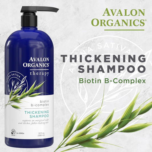 Avalon Organics Therapy Biotin B-Complex Thickening Shampoo, For An Energized Scalp And Thicker, Fuller-Looking Hair, 32 Fluid Ounces