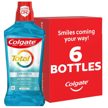 Colgate Total Gum Health Alcohol Free Mouthwash, Antibacterial Formula, Helps Prevent Gingivitis Gum Disease, Clean Mint - 1L, 33.8 Fluid Ounce, 6 Pack