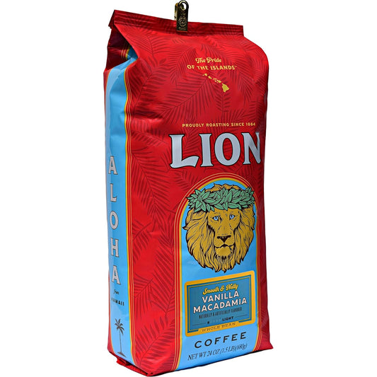 Lion Coffee, Vanilla Macadamia Flavor, Light Roast, Whole Bean Bag