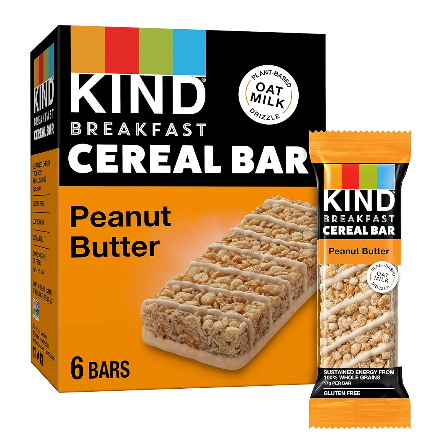 Kind Breakfast Cereal Bars, Gluten Free Snacks, Peanut Butter, 9.3Oz Box (36 Bars)