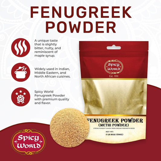 Spicy World Fenugreek Seed Powder 5 Pound Bulk Bag - Ground Methi Seeds, Natural Indian Spice