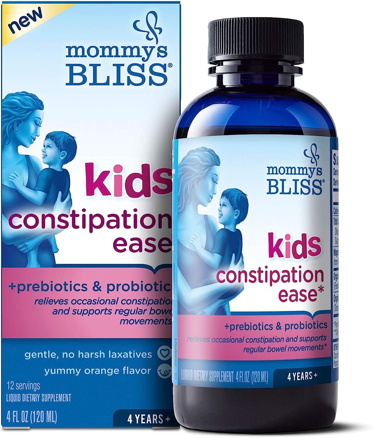 Mommy's Bliss Kids Constipation Ease with Prebiotics & Probiotics, Supports Regularity & Digestive Health, Liquid Constipation Relief for Kids, Age 4+, 4 Fl Oz (Pack of 1)