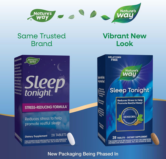 Nature'S Way Sleep Tonight, Stress-Reducing Formula To Promote Restful Sleep*, With Ashwagandha And L-Theanine, Melatonin Free, Vegan, 28 Tablets (Packaging May Vary)