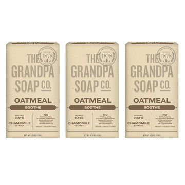 The Grandpa Soap Company Oatmeal Bar Soap - With Organic Oats + Chamomile Extract, Gently Exfoliates And Softens The Skin, Vegan, 4.25 Oz, 3 Pack
