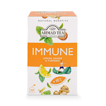 Ahmad Tea Herbal Tea, Lemon, Ginger, Turmeric, & Vitamin C 'Immune' Natural Benefits Teabags, 20 Ct (Pack Of 6) - Decaffeinated & Sugar-Free