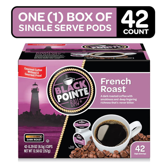 Black Pointe Bay Coffee, French Roast, Dark Roast, 42 Count Single Serve Coffee Pods For Keurig K-Cup Brewers