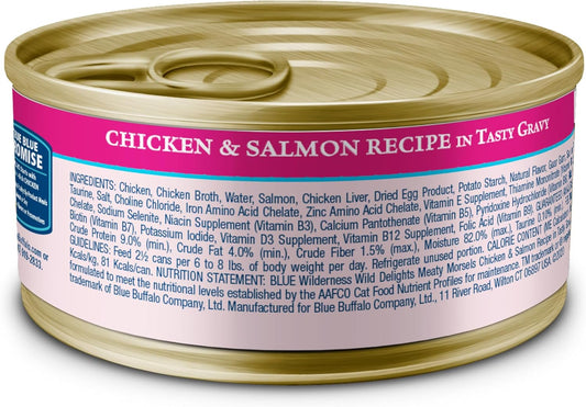 Blue Buffalo Wilderness Wild Delights Meaty Morsels Natural Wet Cat Food, Chicken & Salmon In Tasty Gravy, 3-Oz. Cans, 24-Pack