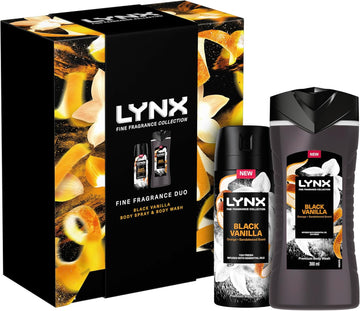 Lynx Fine Fragrance Collection Black Vanilla Duo Deodorant Gift Set Body Wash & Body Spray Perfect Gifts For Him 2 Piece